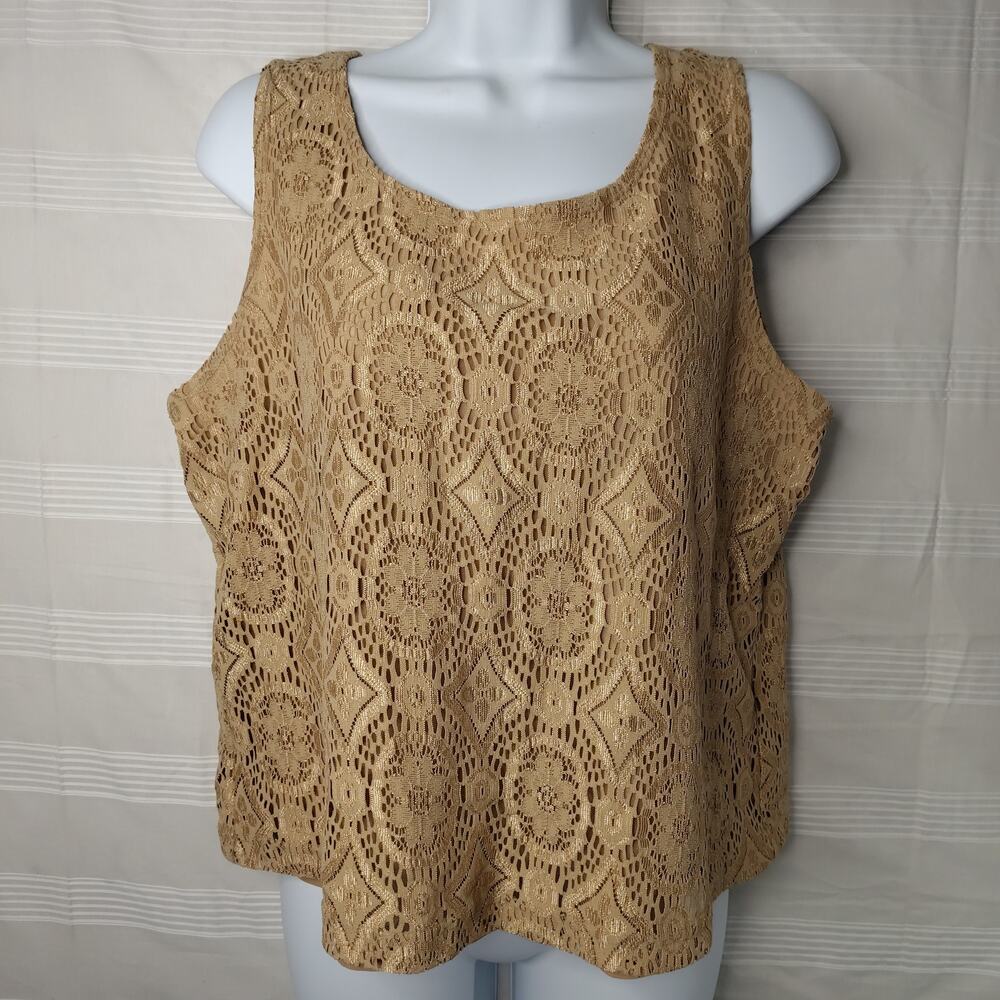 Nancy Bolen City Girl Petite Lace Tank‎ Top Women's Large Beige Y2K Boho Vintage